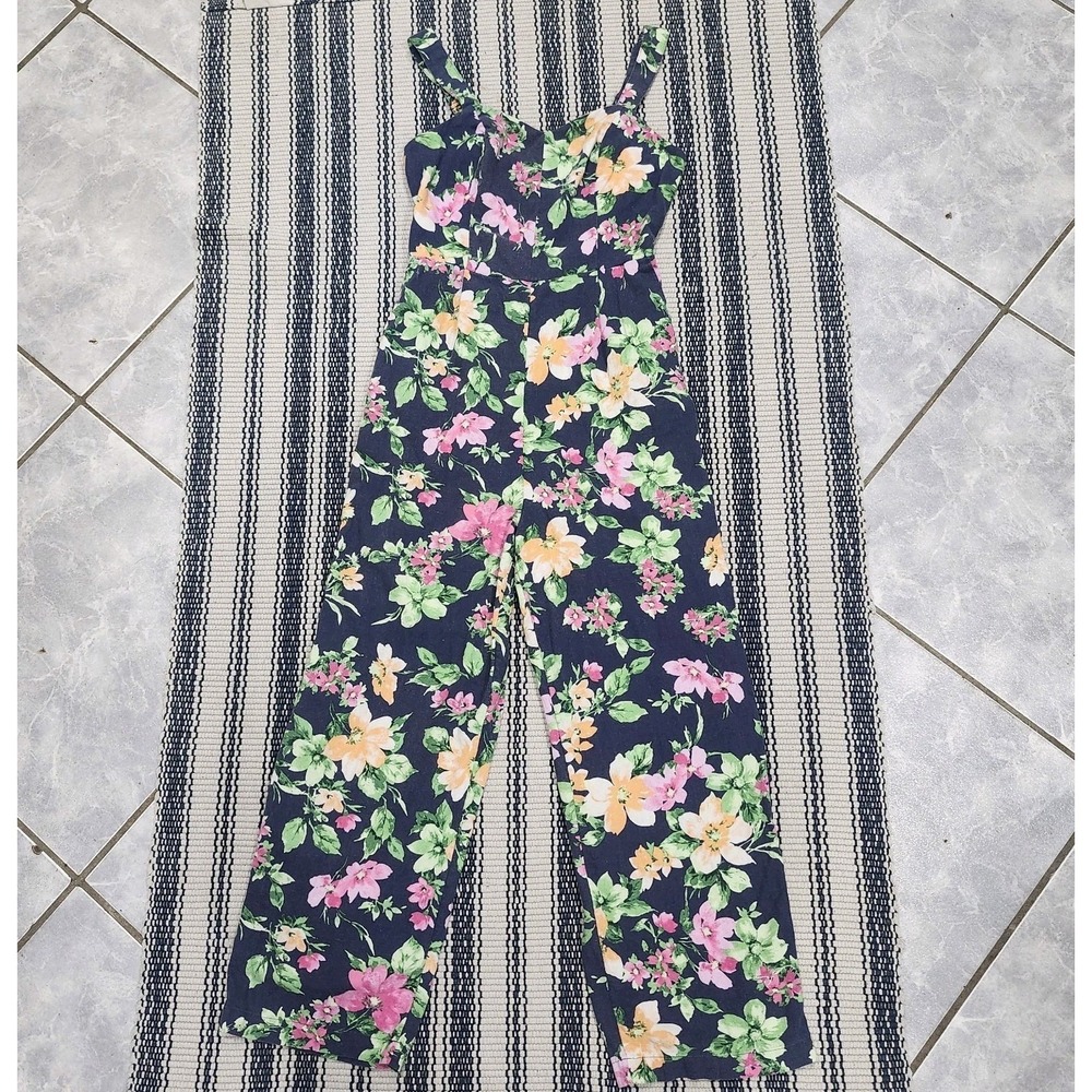 Old Navy Women's Small Floral Jumpsuit Navy‎ Sleeveless Wide Leg One Piece